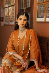 Rust Orange Embellished Mul Chanderi Set