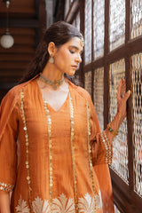 Rust Orange Embellished Mul Chanderi Set