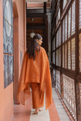 Rust Orange Embellished Mul Chanderi Set