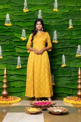 Mustard Chinnon Zari work Dress