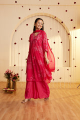 Magenta Blossom Printed Kurti Set