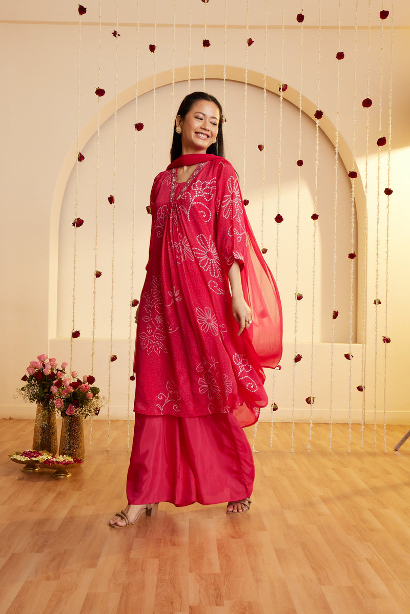 Magenta Blossom Printed Kurti Set