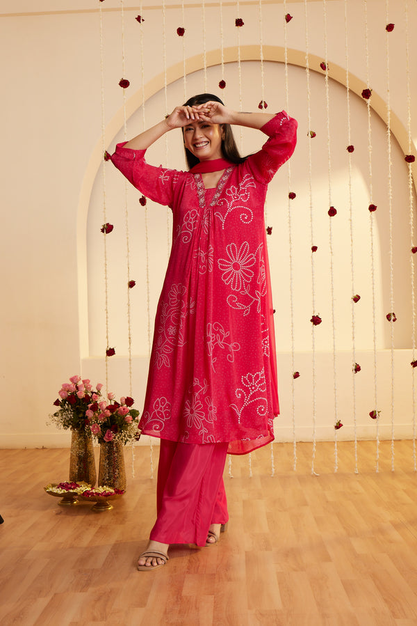 Magenta Blossom Printed Kurti Set