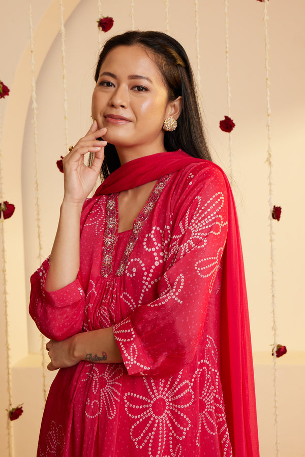 Magenta Blossom Printed Kurti Set