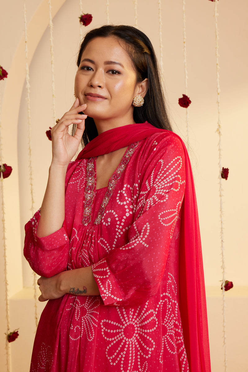 Magenta Blossom Printed Kurti Set