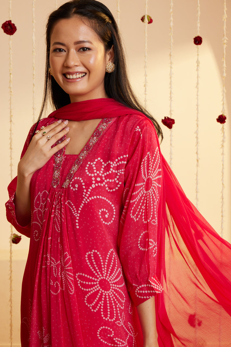 Magenta Blossom Printed Kurti Set