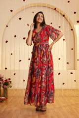 Meridian Matte red Chinnon-chiffon dress