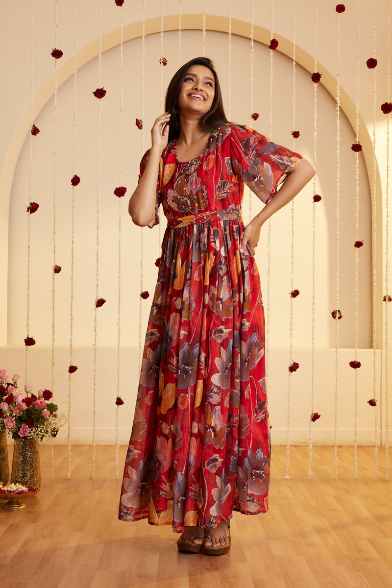 Meridian Matte red Chinnon-chiffon dress