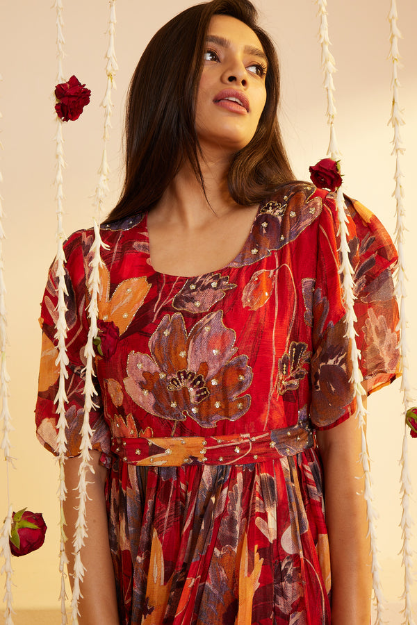 Meridian Matte red Chinnon-chiffon dress