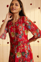 Red Regalia Chinnon-chiffon dress