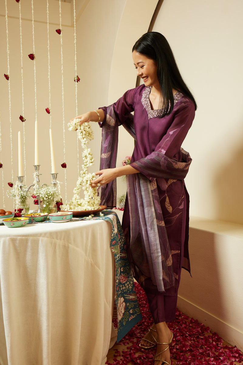 Magenta Purple Vishakha Silk Kurti Set with Chanderi Dupatta