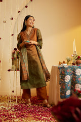Teracotta Olive Vishakha Silk Kurti Set with Chanderi Dupatta