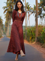 Rust Embroidery Janvi Jacquard Flaired Skirt Top
