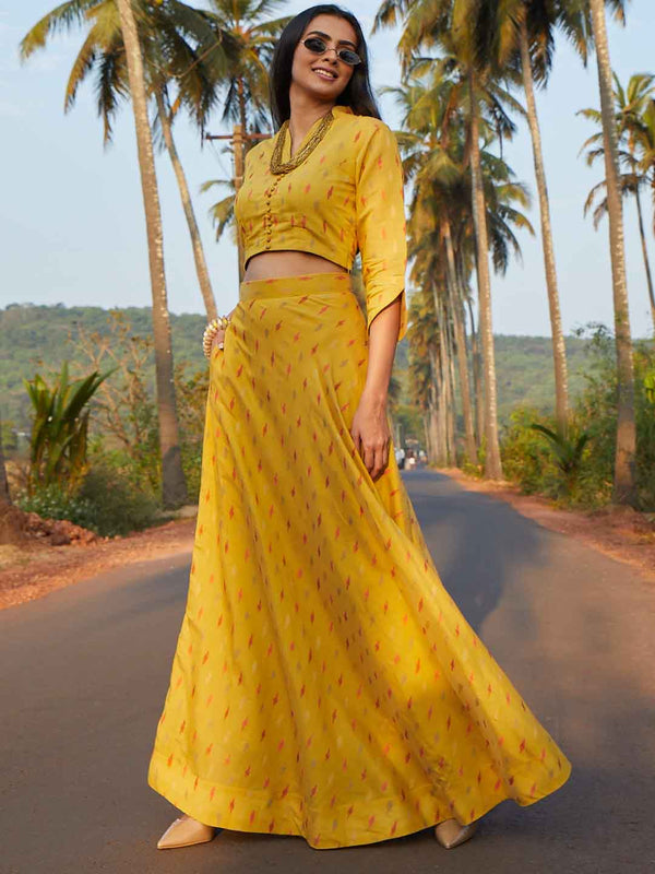 Yellow Crepe Indo Western Skirt With Designer Black Crop Top in Surat at  best price by DHAGA FASHION  Justdial