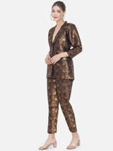 Copper Jacquard Banarasi Brocade A-Line Blazer With Pant