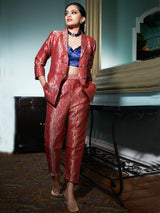 Maroon Jacquard Banarasi Brocade A-Line Blazer With Pant