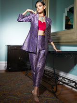 Violet Jacquard Banarasi Brocade Straight Blazer With Pant