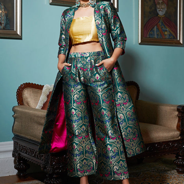 Stunning Black Color Trouser with a Banarasi Silk Blouse – Panache Haute  Couture