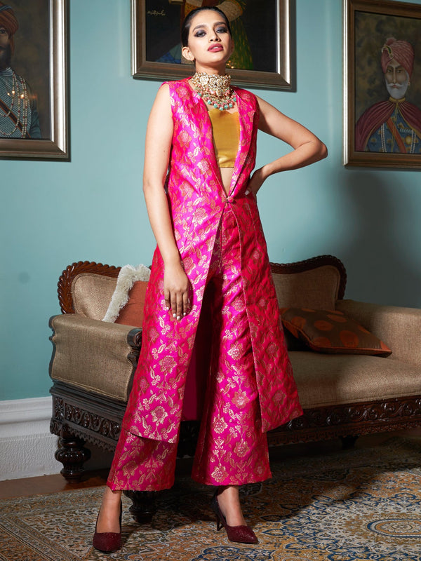 Glamorous Grey Banarasi Silk Pant Style Suit -