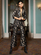 Black  and  Golden Jacquard Banarasi Brocade Straight Blazer With Pant