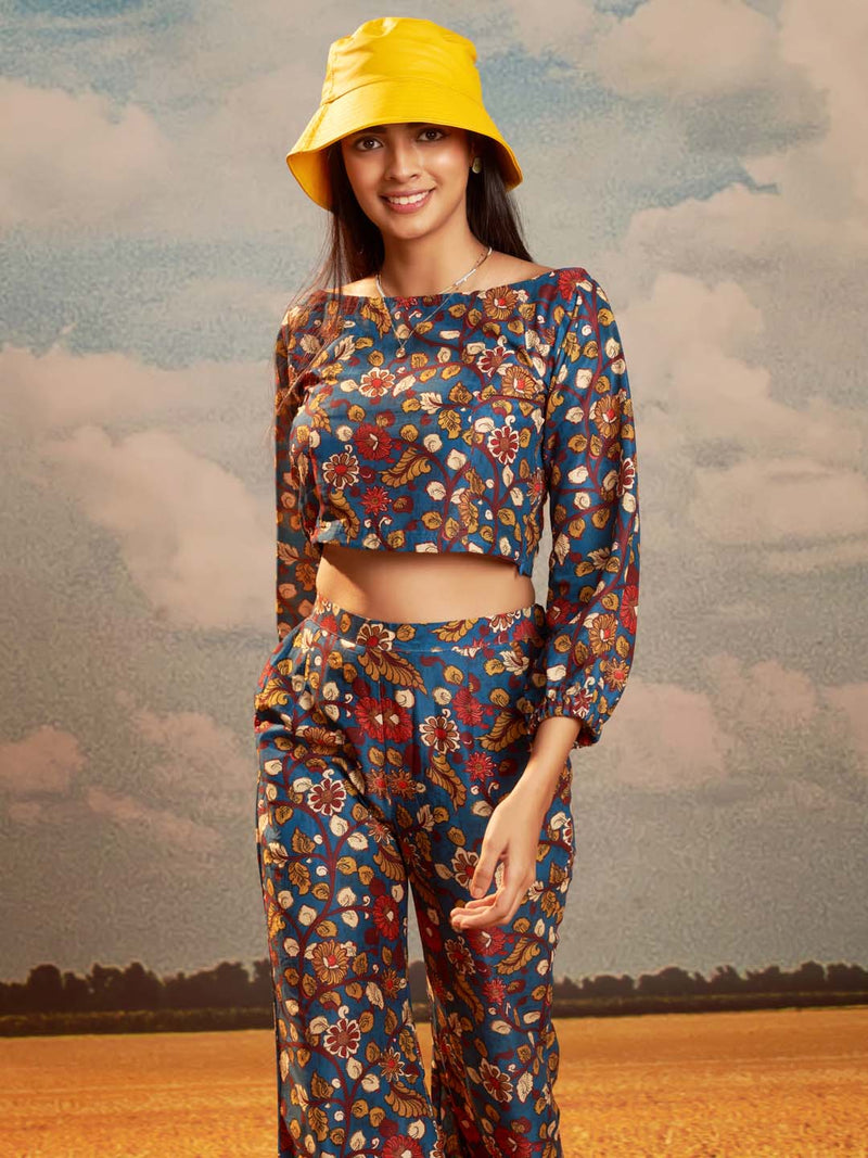 Multicolor Floral Print Muslin Straight Co-Ord Set