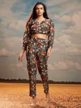 Multicolor Floral Print Muslin Straight Co-Ord Set