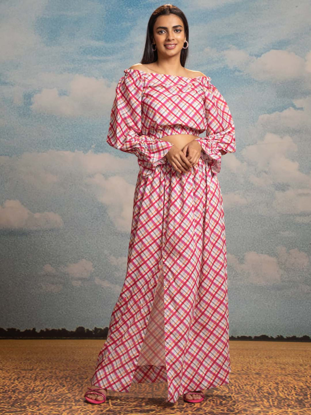 multicolor checks print muslin straight co ords set