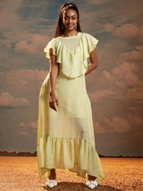 Lime Green Solid Poly Viscose Flared Maxi Dress