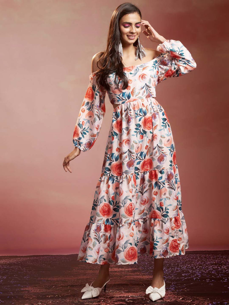 white floral flared dress