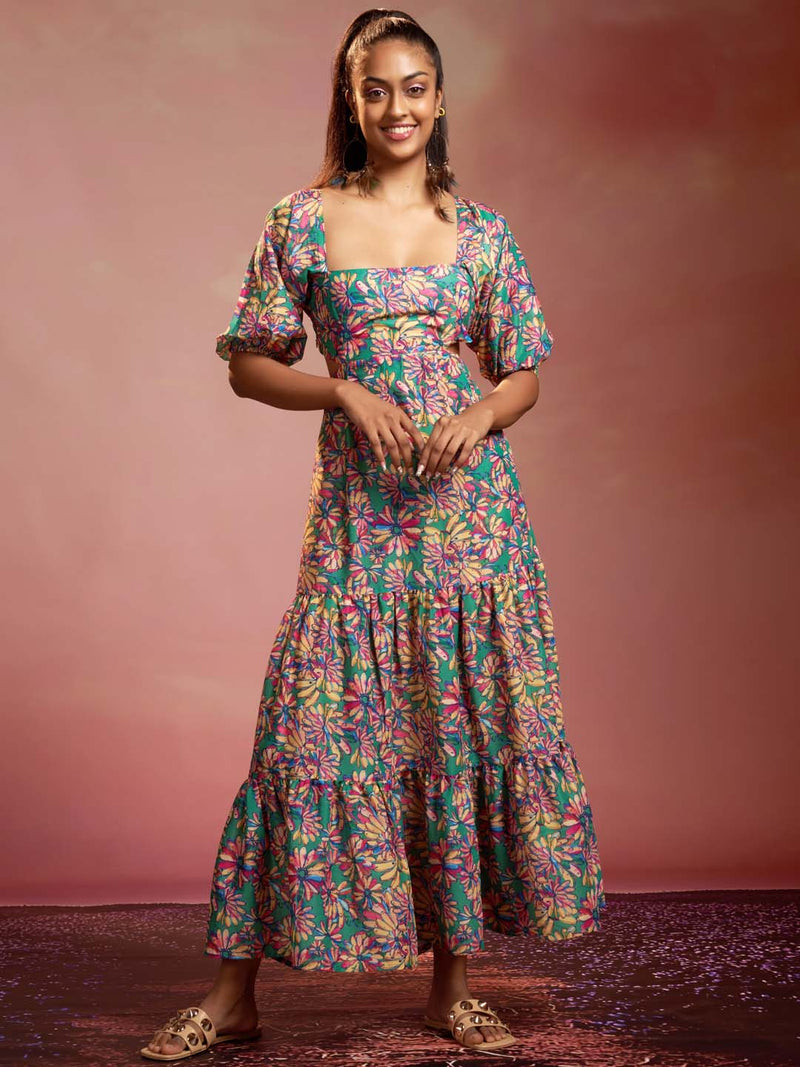 Multicolour Long Floral Dress