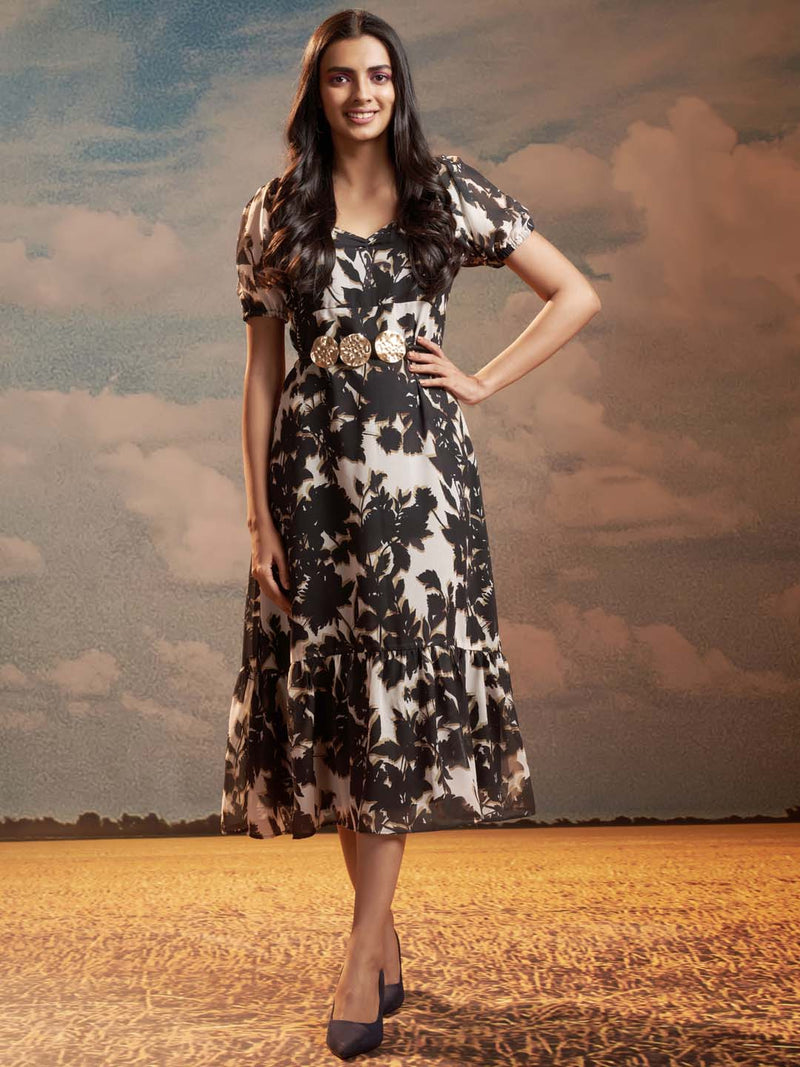 Buy Label Ritu Kumar Black Embroidered Midi Fit & Flare Dress for Women's  Online @ Tata CLiQ