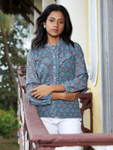 Multicolor Green Floral Print Georgette Straight Shirt
