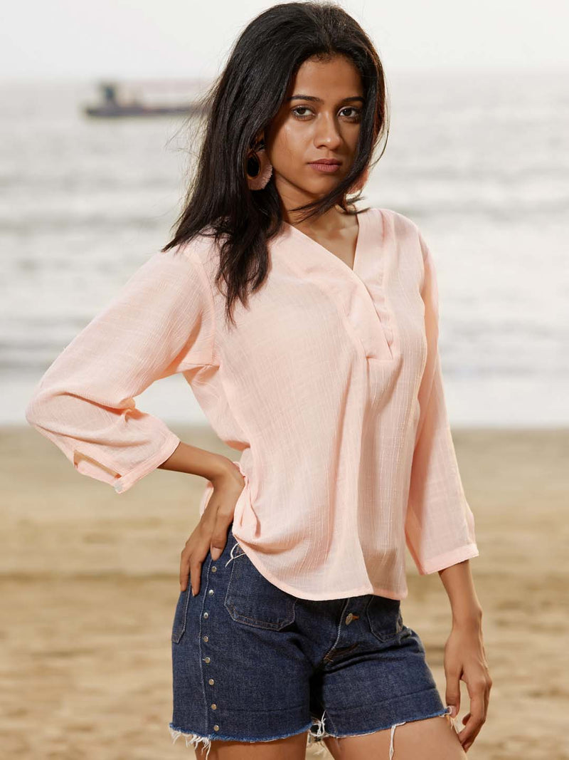 peach solid poly viscose straight top