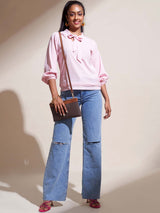 Light Pink Solid Poly Viscose Straight Top