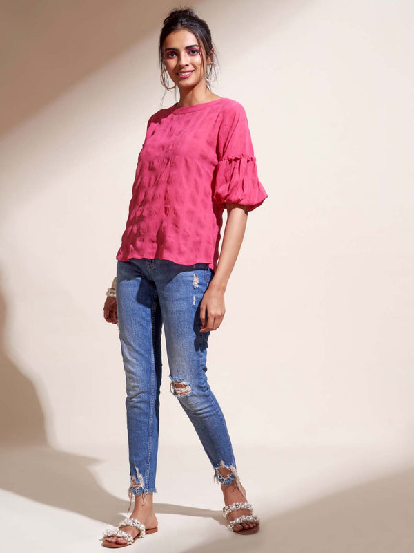 Pink Solid Georgette Straight Top