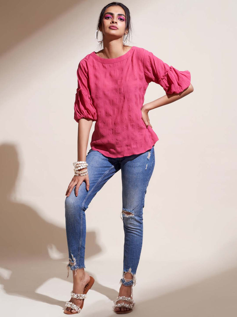 Pink Solid Georgette Straight Top