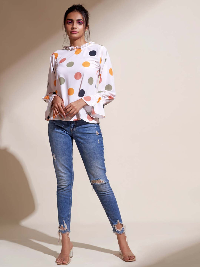 polka dots print georgette straight top