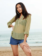 Olive Solid Georgette Straight Top