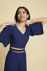 Navy Blue Solid Vitamin Flared Skirt Top